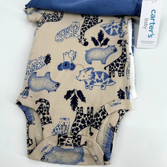 CARTER'S Set of 5 Animal Onesie Bodysuits 3 Months NEW - Picture 4 of 7